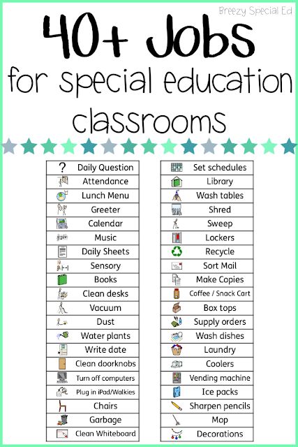 Classroom Jobs + School Vocational Experiences - Breezy Special Ed Special Ed Classroom, High School Special Education Classroom, Ed Classroom, Special Education Classroom Setup, High School Special Education, Vocational Skills, Life Skills Classroom, Sped Classroom, Self Contained Classroom