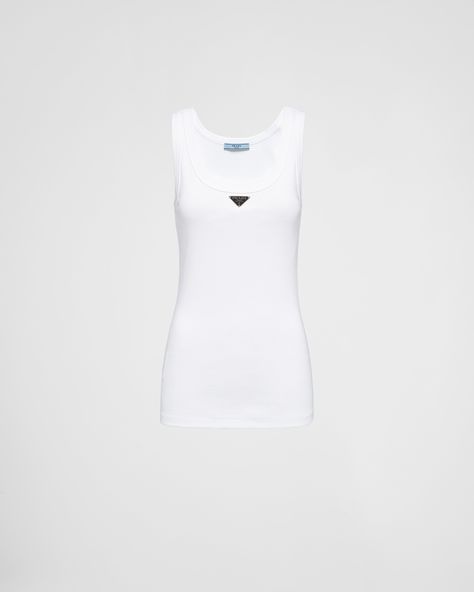 Prada Clothes, Prada Shirt, Barbie Sewing, Prada Top, Tank Top Women, Jersey Tank Top, Triangle Logo, Women Essentials, White Tank Top