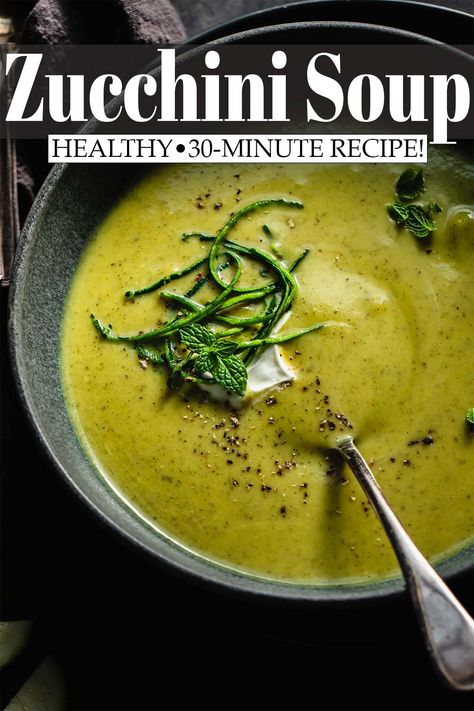 Take advantage of the summer harvest with this savory and nourishing creamy zucchini soup. Perfect for freezing and using up frozen zucchini! // healthy // vegan  // fall soup recipes // fall dinner ideas Vegan Fall Soup, Cream Of Zucchini Soup, Frozen Zucchini, Zucchini Healthy, Creamy Zucchini Soup, Zucchini Soup Recipes, Creamy Zucchini, Freezing Zucchini, Zucchini Soup