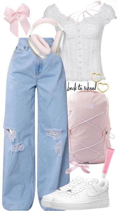 back to school 24-25 Outfit | ShopLook School Outfits Polyvore, Simple Outfits For School, Girly Fits, Casual Outfits For Teens, Outfits Polyvore, Junk Drawer, Outfit Shoplook, Back To School Outfits, North Face Women