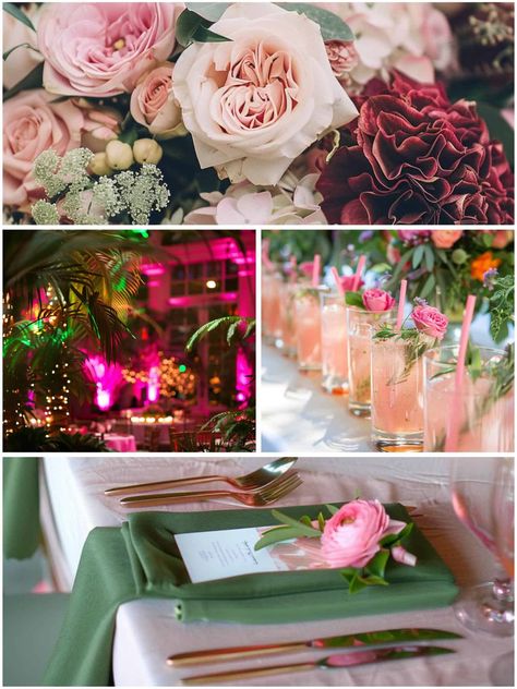 Fresh Pink and Green Wedding Theme Ideas for Spring Hot Pink And Sage Green Wedding, Bright Pink And Green Wedding, Pink And Green Wedding Theme, Green Wedding Theme Ideas, Pink And Green Wedding, Green Wedding Theme, Green Themed Wedding, Traditional Wedding Decor, Sage Green Wedding