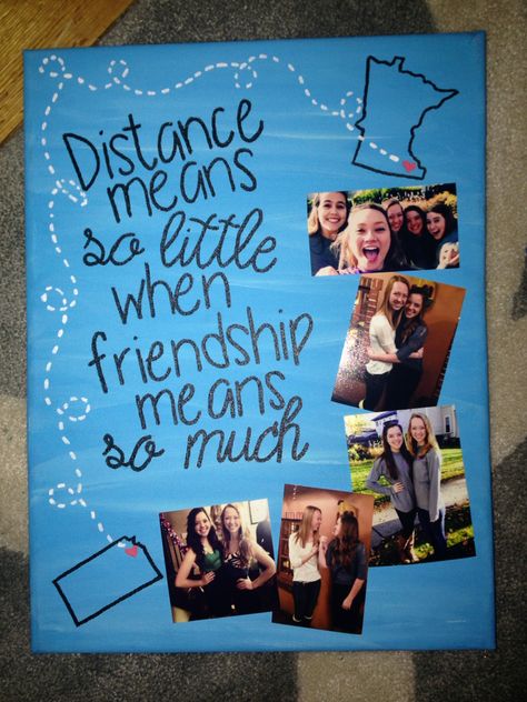 Distance canvas for a friend Diy Gifts For Friends Birthday, Gift Wrapping Ideas For Christmas, Goodbye Party, Goodbye Gifts, Bff Birthday, Friends Diy, Diy Gifts For Friends, Farewell Gifts, Birthday Gifts For Best Friend