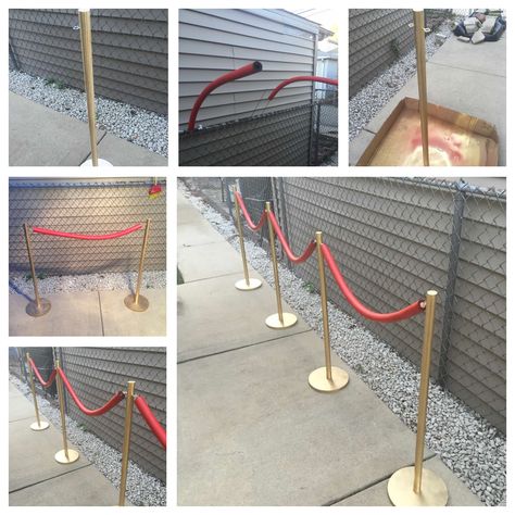 Homemade classic stanchion ropes and stands Diy Red Carpet Rope Stand, Diy Red Carpet Rope, Diy Red Carpet, Red Carpet Ropes, Old Hollywood Party, Backyard Movie Theaters, Night To Shine, 50th Birthday Party Ideas For Men, Hollywood Birthday