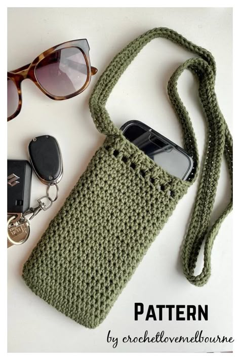 7 Crossbody Phone Bag Crochet Pattern - Page 2 of 2 Phone Bag Crochet, Phone Bag Pattern, Crochet Drawstring Bag, Pochette Portable, Mini Sling Bag, Crochet Phone Cases, Crossbody Bag Pattern, Crochet Mobile, Crochet Case