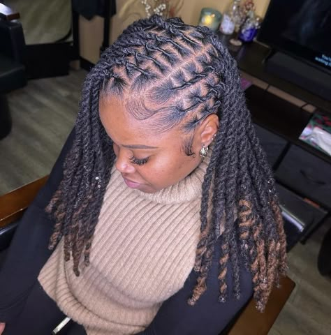 Flat Loc Styles, Loc Styles For Graduation, Loc Styles For Graduation Cap, Down Loc Styles For Women, Side Part Loc Styles, Two Strand Loc Styles For Women, Styles For Long Locs, Medium Length Loc Styles, Dreadlocks Styles For Women Black