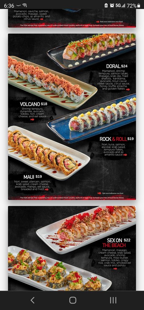 Sushi Roll Menu, Sushi Ideas, Japanese Food Photography, Menu Sushi, Seafood Sushi, Sushi Roll Recipes, Sushi Menu, Food Cart Design, Homemade Sushi