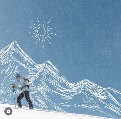 Backcountry Skiing Aesthetic, Snowy Mountain Drawing, Skiing Sketch, Hike Illustration, Skiing Illustration, Ski Drawing, Ski Illustration, Mountain Sketch, Doodle Paint