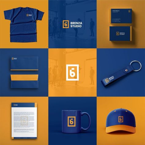 Service Business Marketing, Brand Identity Design Portfolio, Brand Identity Design Inspiration, Brand Logo Presentation, Graphic Designer Logos, Modern Social Media Design, At Logo Design, Blue And Yellow Logo, Logo Business Design