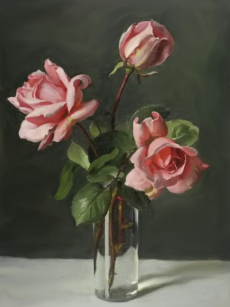 Rose Still Life, Flower Bouquet Drawing, Hd Flowers, Painting Study, Rose Oil Painting, Paint Flowers, Red And White Roses, Still Life Flowers, Art Details