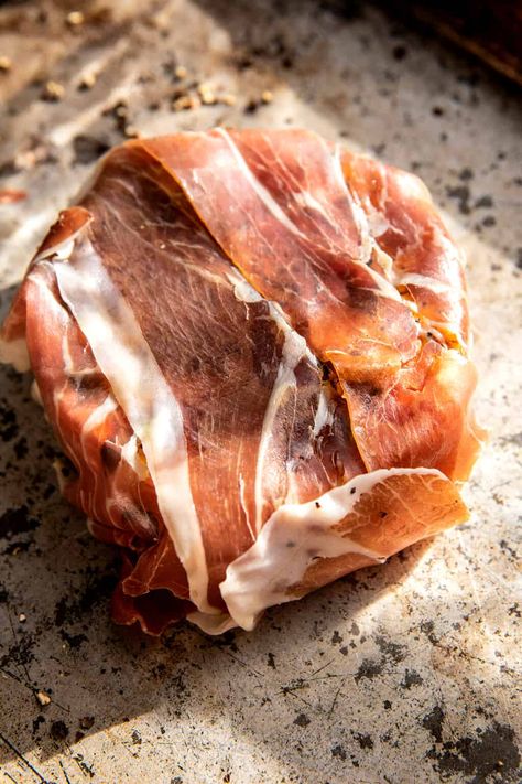 Prosciutto Wrapped Baked Brie in Pastry | HALFBAKEDHARVEST.COM Baked Brie With Prosciutto, Stuffed Baked Brie In Puff Pastry, Baked Brie Prosciutto, Brie Prosciutto, Pig Roast Party, Camembert Recipes, Baked Brie In Puff Pastry, Prosciutto Appetizer, Brie Cheese Recipes