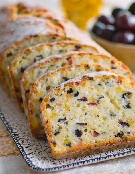 Savory Quick Bread With Cheese And Olives Savory Quick Bread, Savory Baked Goods, Bread With Cheese, Cheese And Olives, Strawberry Bread, How To Store Bread, Olive Relish, Flavored Butter, Savory Bread