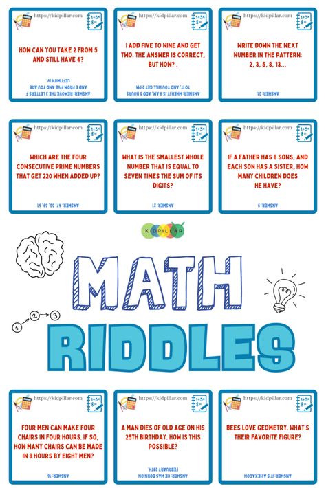 Math Riddles for kids gamify math & are a fun brain workout. Choose from 100 Easy & Hard Math Riddles for Kids, Middle School and Adults. Maths Magazine Ideas, Maths Quiz With Answers, Maths Riddles With Answers, Maths Riddles, Kdp Ideas, Riddles For Kids With Answers, Math Riddles With Answers, Math Riddles Brain Teasers, Riddles Kids