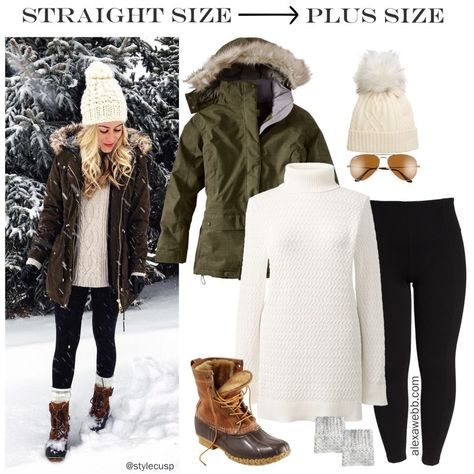 Straight Size to Plus Size - Winter Alpine Outfit - Leggings, tunic sweater, coat -alexawebb.com #plussize #alexawebb Swiss Alps Outfit Winter, Business Casual Snow Outfits, Nyc Winter Fashion Plus Size, Winter Warm Outfits Cold Weather, Really Cold Weather Outfits, Cute Snow Outfits For Women, Very Cold Winter Outfits Snow, Winter Cabin Outfit, Snow Outfits For Women