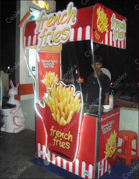 We make customized French fries kiosk Fries Kiosk, Ideas For Food Truck, Belgian Fries, Food Stall Design, Street Food Design, Gerobak Dorong, Bike Food, Ideas For Food, Mobile Food Cart