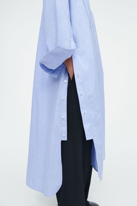 ASYMMETRIC DECONSTRUCTED SHIRT DRESS - LIGHT BLUE - COS Upcycle Dress Shirt, Japanese Street Fashion Summer, Deconstructed Dress, Deconstructed Shirt, Cos Shirt, Deconstruction Fashion, Cos Dress, Structural Fashion, Button Up Shirt Dress