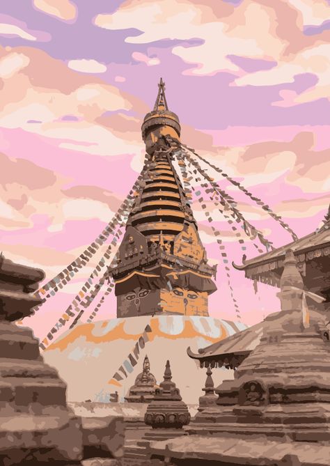 Swoyambhunath Temple Illustration Temples Drawing, Temple Illustration, Temple Drawing, Illustration Artists, Drawing Inspiration, Nepal, Temple, Illustrator, Drawings