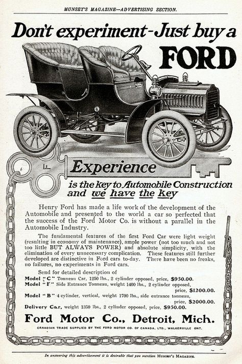 Automotive Advertising, Automotive Ads, Automobile Advertising, Ford Model T, Vintage Car Ads, Old Advertisements, Old Fords, Ford Classic Cars, Car Advertising