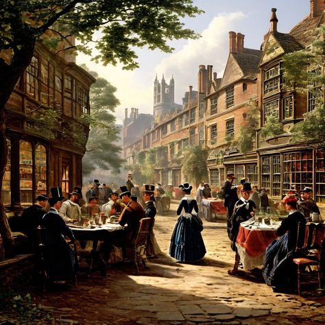 19th century England social area by LEGEND VİDEOS - Playground 1800s England, Victorian London Concept Art, London In 19th Century, London 1800, Victorian Street, 19th Century England, 19th Century London, Rustic Bathroom Designs, Interesting Buildings