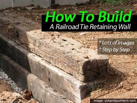 Take some railroad ties, rebar and gravel, and you got all the materials for building a simple retaining wall. Just like what these guys did. [LEARN MORE] Railroad Ties Landscaping, Railroad Tie Retaining Wall, Diy Retaining Wall, Wood Retaining Wall, Railroad Tie, Backyard Retaining Walls, Building A Retaining Wall, Railroad Ties, Sloped Yard