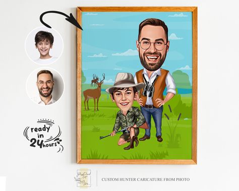 Caricature From Photo, Hunter Hunter, Store Owner, Gifts For Hunters, Cartoon Portrait, Custom Drawing, Anniversary Present, Printable Decor, Printable Artwork