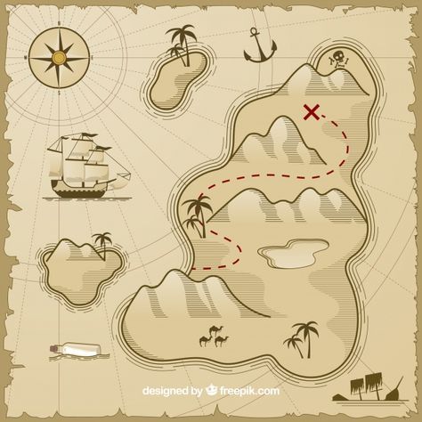 Treasure Island Map, Pirate Treasure Maps, Retro Map, Pirate Island, Toddler Playroom, Hand Drawn Map, Drawn Map, Map Background, Island Map