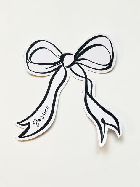 Ribbon and Bow Shaped Place Name Ribbon Place Card Wedding Name Card Editable Template Hand Drawn Ribbon Black and White Decor - Etsy Cricut Wedding Name Place Cards, Black And White Place Cards, Black And White Bow Party, Stickers Sketch, How To Draw Ribbon, Wedding Reception Favors, Cricut Wedding, Christmas Girls, Wedding Name Cards