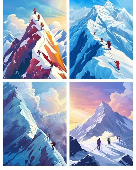 AI GENERATED IMAGES Climbing Mt. Everest Prompt: mountaineers climbing Mount Everest, adventure, in the style of Studio Ghibli, flat illustration, vector, travel poster, realistic colors, bestseller, high light contrast and long shadows, fluffy clouds —style raw —ar 3:4 —stylize 50 Mt Everest, Fluffy Clouds, Long Shadow, Flat Illustration, Illustration Vector, Travel Poster, Studio Ghibli, Travel Posters, Mount Everest