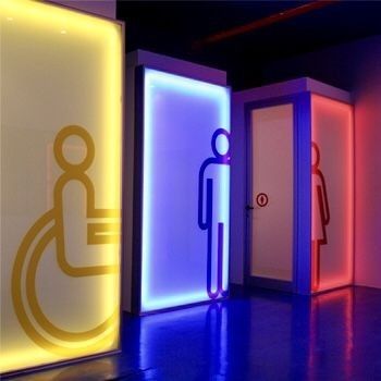 Bar Lounge Design, Today's Inspiration, Restrooms Signage, Wc Sign, Gym Design Interior, Wc Design, Restroom Design, Wall Signage, Public Bathrooms