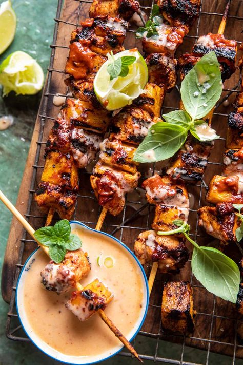 Bang Bang Chicken Skewers, Defined Dish, Half Baked Harvest Recipes, Bang Bang Chicken, Grilled Chicken Skewers, Grilled Food, Pineapple Chicken, Harvest Recipes, Half Baked