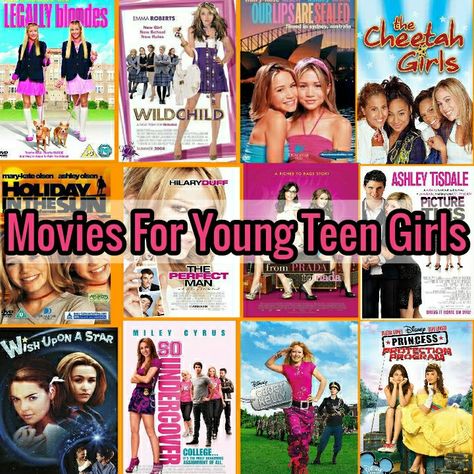 Fun movies for young teen girls (ages 11-13). Some subject matter may warrant parental supervision depending on what you feel comfortable with. Good 2000s Movies, Netflix Shows To Watch Age 12, Highschool Movie, Teen Girl Movies, Movies For Teens Girls To Watch, Teenage Girl Movies To Watch, Movies To Watch As A Teen Girl, 2000s Teen Movies, Best Teen Movies High Schools