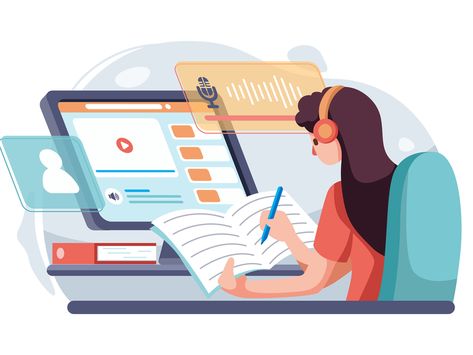 The girl learn english listening online. by HoangPts on Dribbble English Speaking Skills, Banner Web, Graphisches Design, Animation Explainer Video, Video Production Company, Pics Art, Online Learning, Learn English, Graphic Designer