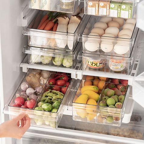 PRICES MAY VARY. Making Storage More Easier - Each refrigerator storage drawer contains 4 dividers, can be freely freely combined into 1-8 grids to meet various storage needs. And each organizer can be stacked for easy access. Use these clear fridge storage bins make your fridge organized and neat and gain much more space. Food-Safe & Durable - Dewpeton freezer and pantry organizer is made of food-safe PET. Thickened and reinforced design, makes it more durable. Easy to clean by hand with mild s Fridge Kitchen, Refrigerator Organizer, Fridge Drawers, Cabinet Pantry, Organizer Bins, Clear Plastic Containers, Fruit Snack, Fridge Storage, Refrigerator Organization