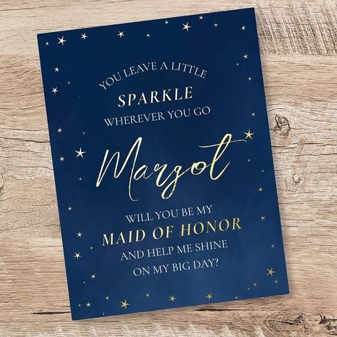 ✨ Leave a little sparkle wherever you go! These celestial-themed bridal party invites and save the dates are perfect for adding a touch of magic to your special day. Customize them for your bridesmaids, maid of honor, and even wedding favors! 🌟💍 Personalize each design to make your wedding truly unique. Click the link in bio to shop now! 💫 #BridesmaidProposal #CelestialWedding #SaveTheDate #WeddingStationery #BridalPartyGifts #WeddingFavors #ZazzleMade Maid Of Honor Proposal Card, Bridal Party Invitations, Maid Of Honor Proposal, Celestial Wedding, Be My Bridesmaid Cards, Foil Invitations, Bridal Party Proposal, Bridesmaid Proposal Gifts, Elegant Cards