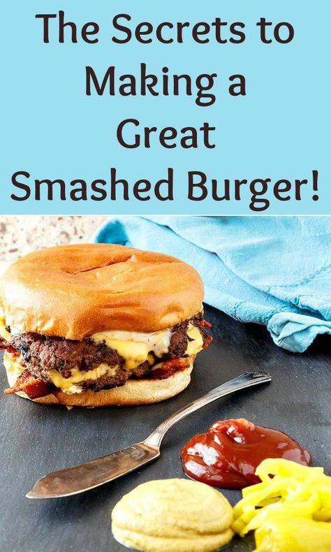 If you like the juiciness of a big fat burger, a smashed burger might not be for you, but if you like the crispy, outside crunchiness of a fast food burger, you'll want to learn how to smash a burger to get all that browned goodness. This recipe is for a smashed bacon double cheeseburger, but you can use the technique of smashing your burger and then use your favorite burger fixins! #smashedburger #baconcheeseburger #smashburger