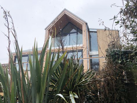 Glazed Timber Two Storey Extension with Inset Balcony Two Storey Oak Frame Extension, Cotswold Cottage, Contemporary Windows, Larch Cladding, Glass Balcony, Period Property, Timber Frame Construction, Glass Extension, Morning Sunrise