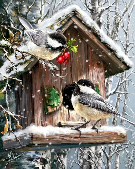 Winter Bird, Christmas Bird, Cross Paintings, Christmas Scenes, Bird Pictures, Vintage Christmas Cards, Christmas Paintings, Christmas Images, Birds Painting