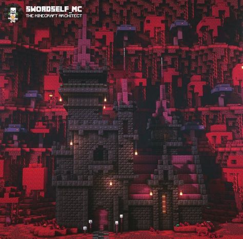 Nether Castle Ideas, Minecraft Nether Castle Ideas, Blackstone Build Minecraft, Minecraft Blackstone House, Minecraft Blackstone Castle, Blackstone Minecraft Builds, Minecraft Blackstone Build, Minecraft Nether Castle, Nether Builds Minecraft