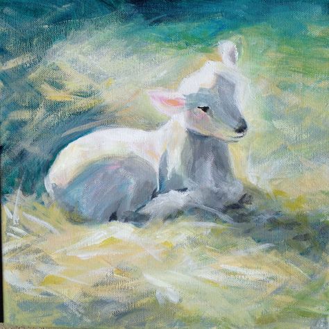 Worthy Is The Lamb Art, Lamb Acrylic Painting, Lamb Painting, Worthy Is The Lamb, Florida Artwork, Lion Lamb, Coffee Canvas, Sheep Drawing, Farm Animal Paintings