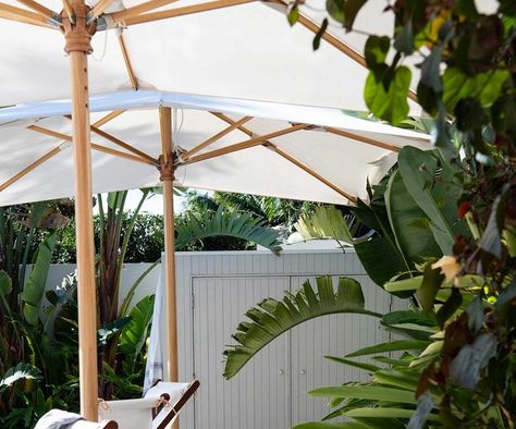 A resort inspired tropical garden is the perfect city escape City Escape, Pool Umbrellas, Pool Landscape Design, Sydney City, Tropical Resort, House Deck, Shed Design, Australian Homes, City Views