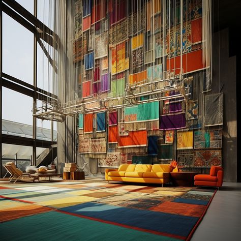 This building is inspired by the weft of carpet and textile threads, which have a long-standing tradition in Iran of dyeing them, and silk threads with modern materials and a futuristic design. Designing a museum and gallery dedicated to carpets and textiles at the heart of Tehran encapsulates a fusion of traditional craftsmanship and modern architectural aesthetics. #architecture #house #fashion #decor #diy #homedecor #amazingarchitecture #interiordesign #contemporaryhome #modern #residence Textile Workshop Architecture, Modern Museum Aesthetic, Museum Design Interior, Museum Interpretation, Textiles Architecture, Textile Architecture, Workshop Architecture, Museum Interior, Textile Dyeing