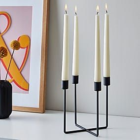 Slim Gold Metal Candle Holder | Dunelm Lighted Centerpieces, Beeswax Taper Candles, Black Dinner, Dinner Candle, Beeswax Tapers, Black Candle, Elegant Candles, Candles For Sale, Candle Dinner