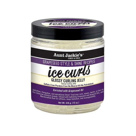 Aunt Jackie's Grapeseed Style Ice Curls Glossy Curling Jelly 15 oz Aunt Jackies Hair Products, Ice Curling, Aunt Jackie, Braid Out, Wide Tooth Comb, Head Hair, Grapeseed Oil, Natural Hair Care, Almond Oil