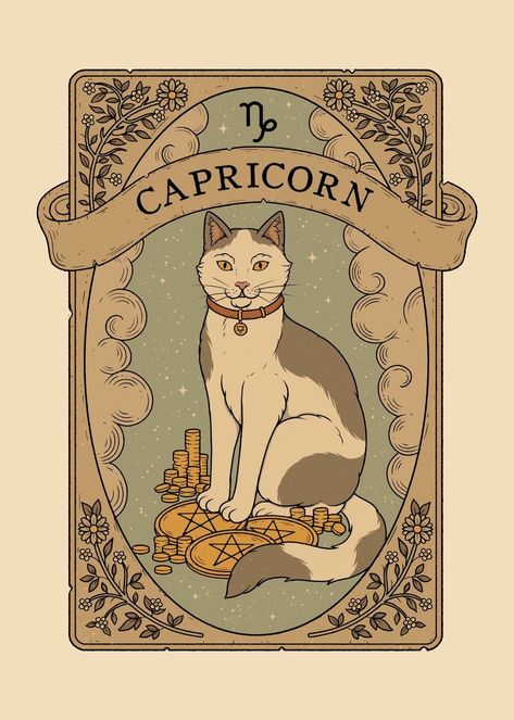 Astrology Capricorn, Free Printable Bookmarks, Magic Cat, Capricorn Sign, Zodiac Tattoo, Occult Art, Black And White Aesthetic, Cat Illustration, Cat Tattoo