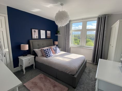 Navy And Dark Grey Bedroom, Dark Blue Grey Bedroom Ideas, Navy Grey And Blush Bedroom, Navy And Grey Bedrooms, Navy Blue Grey And Gold Bedroom, Navy Blue And Blush Bedroom Ideas, Navy Blush Grey Bedroom, Blush Navy Bedroom, Navy Blush Bedroom