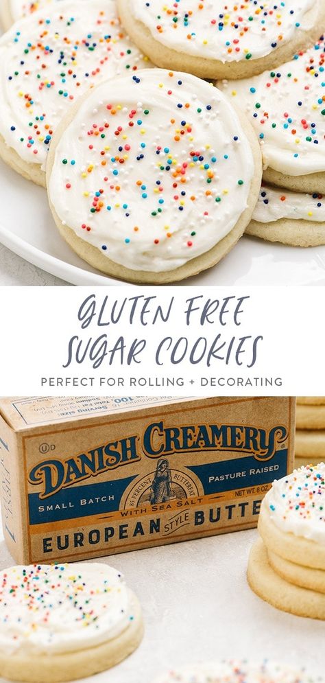 These gluten free sugar cookies are the perfect sweet and simple cookie! Great for traditional or cut out cookies, this recipe makes buttery, soft, and tender cookies you’ll love frosting for the holidays or snacking on anytime! #glutenfree #holidays #cookies #dessert 40 Aprons, Gluten Free Christmas Cookies, Simple Cookie, Gluten Free Sugar Cookies, Gluten Free Holiday, Gluten Free Christmas, Gluten Free Sweet, Gluten Free Desserts Recipes, Gf Desserts