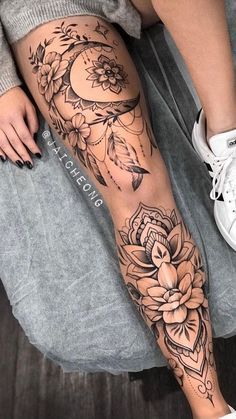 Lace Sleeve Tattoos, Arm Sleeve Tattoos For Women, Hippie Tattoo, Military Tattoos, Floral Tattoo Sleeve, Pretty Tattoos For Women, Geniale Tattoos, Leg Tattoos Women, Leg Sleeve Tattoo