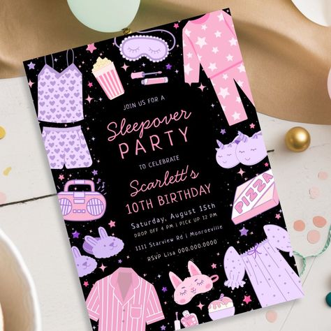 Sleepover Party Birthday Invitation Slumber Party Invite, Stuffed Animal Sleepover, Girl Birthday Party Themes, Birthday Party Sleepover, Pajama Birthday Parties, Slumber Party Invitations, Sleepover Invitations, Girls Slumber Party, Slumber Party Ideas