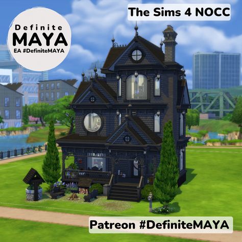 NOCC/ Mod-Free/ Functional in gameplay. ***Download from EA gallery ID#DefiniteMAYA***Support e on Patreon.**** Sims 4 Paranormal House, Sims 4 Garden, Sims 4 Home Ideas, House Ideas Plans, Fantastic Architecture, Sims Floor Plans, Casa The Sims, Sims4 House, Sims Rooms