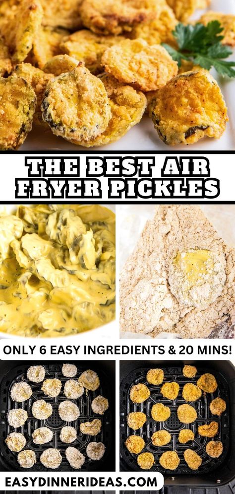 BEST Air Fryer Fried Pickles are crispy on the outside, soft and juicy on the inside, and have all the great flavor of deep fried pickles! The perfect party appetizer ready in 20 minutes with just 6 ingredients! Bonus: They are healthier and easier to make than regular deep fried pickles! Homemade Fried Pickles In Air Fryer, Best Fried Pickles Recipe Air Fryer, Gluten Free Deep Fried Pickles, Fried Pickles Baked, Airfryer Fried Pickles, Air Fryer Fried Pickles Easy, Deep Fried Pickles Air Fryer, What To Do With Pickles, Fried Pickles Recipe Air Fryer