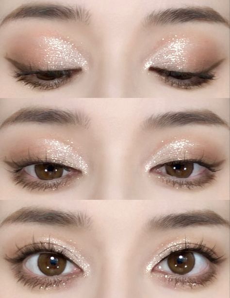 Christmas Eyeshadow, Mekap Mata, Sparkly Eyeshadow, Christmas Makeup Look, Holiday Makeup Looks, Doll Eye Makeup, Korean Eye Makeup, Glitter Eye Makeup, Douyin Makeup